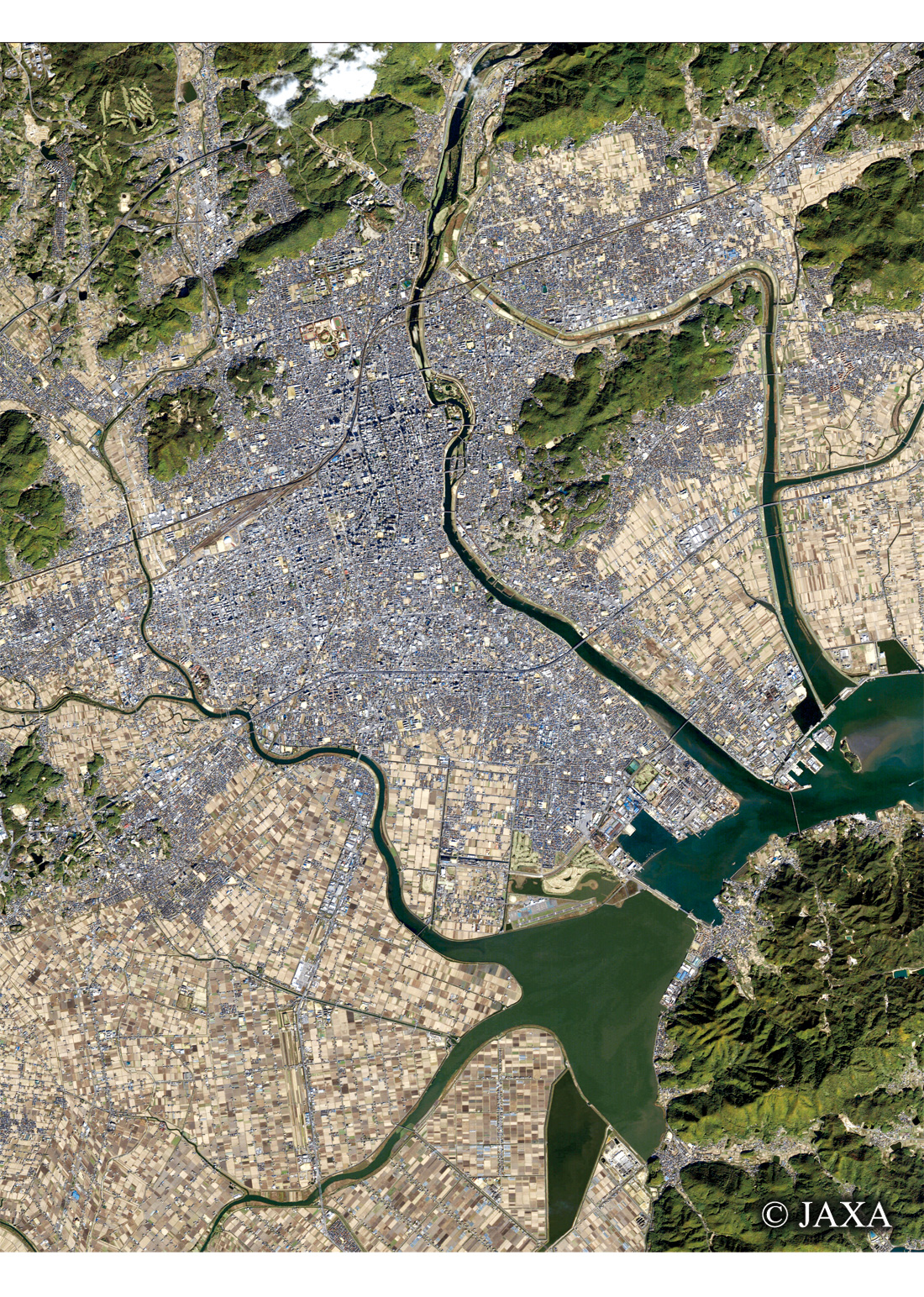 だいちから見た日本の都市 岡山県庁周辺:衛星画像