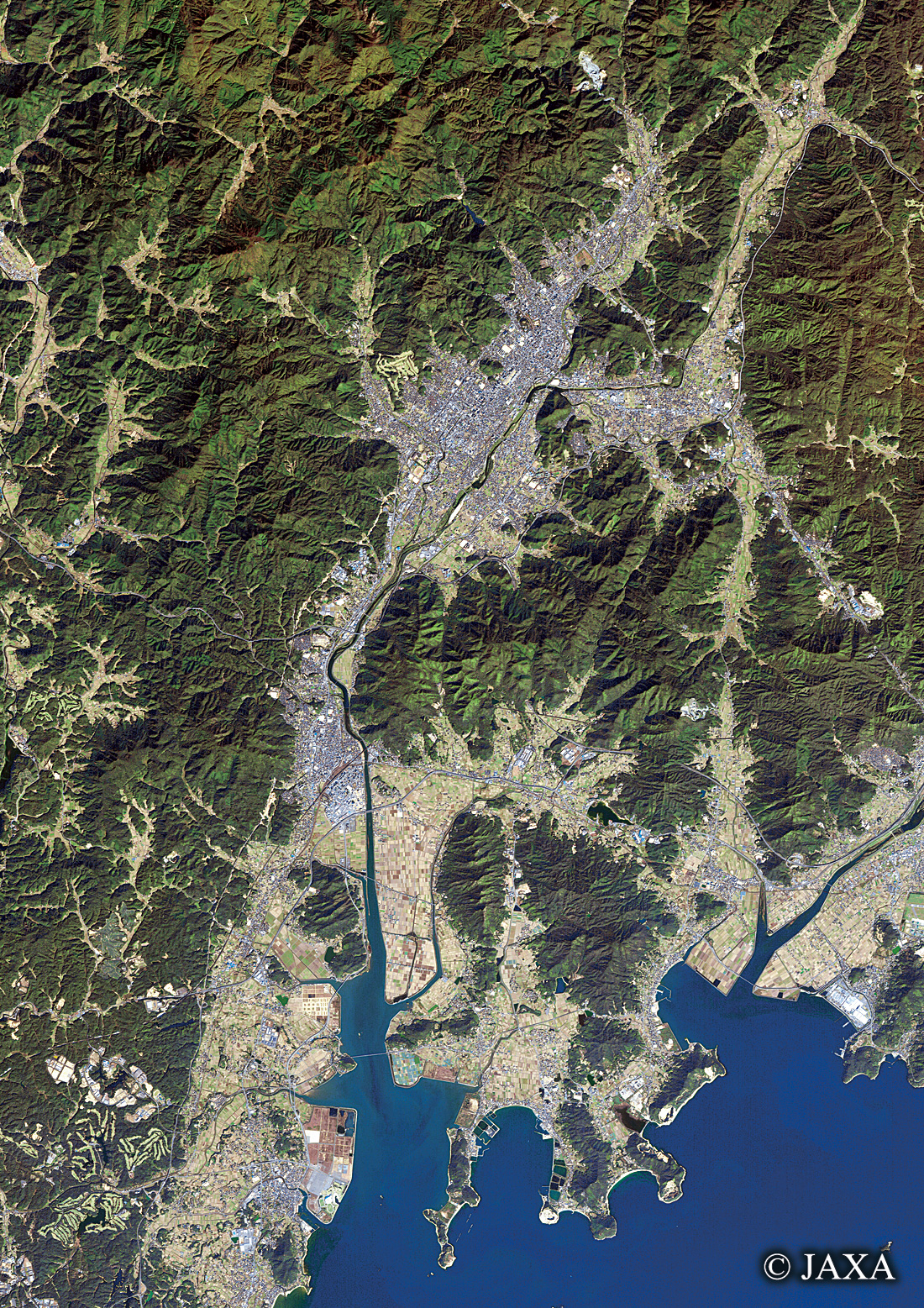 だいちから見た日本の都市 山口市周辺:衛星画像