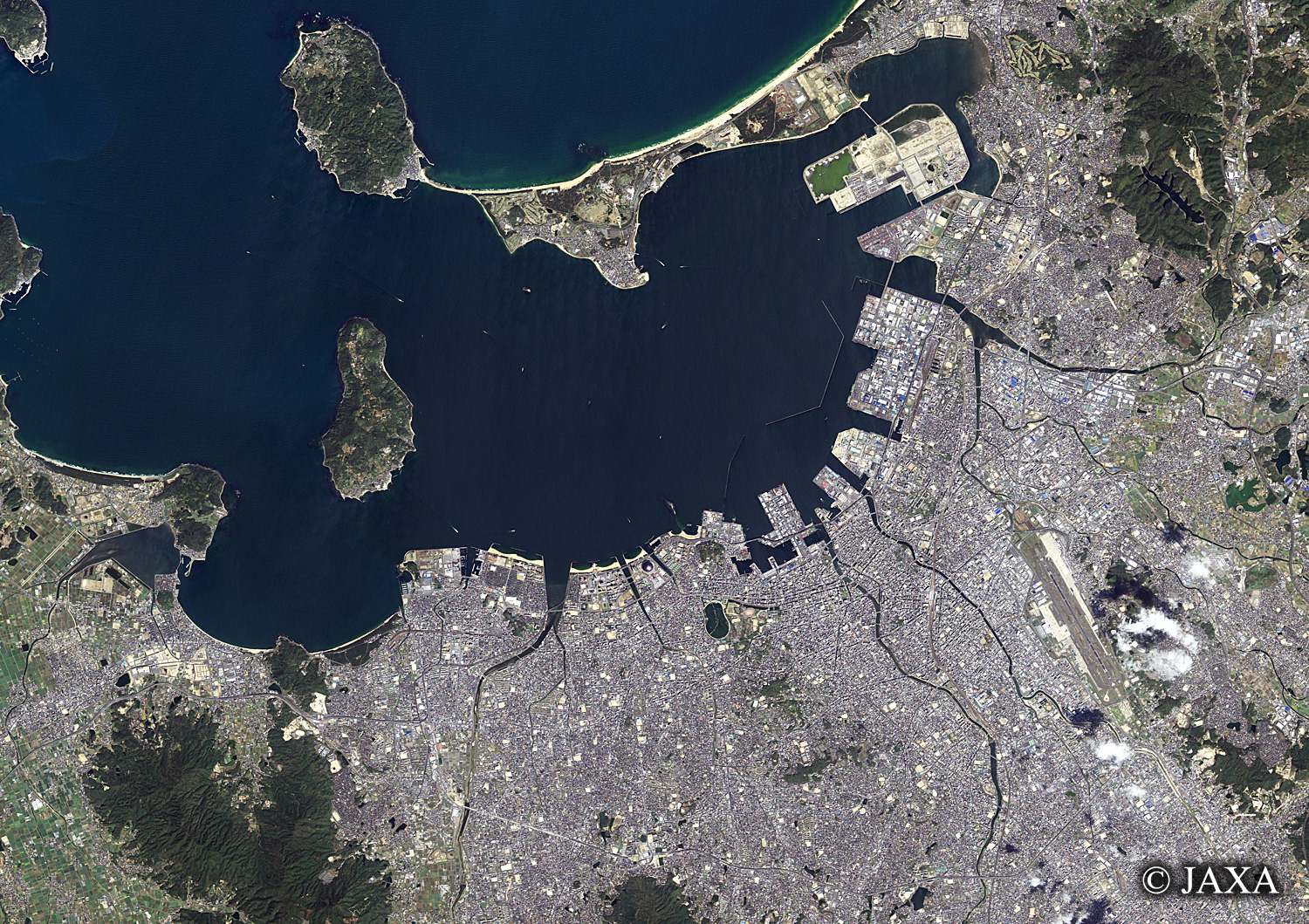 だいちから見た日本の都市 博多周辺:衛星画像