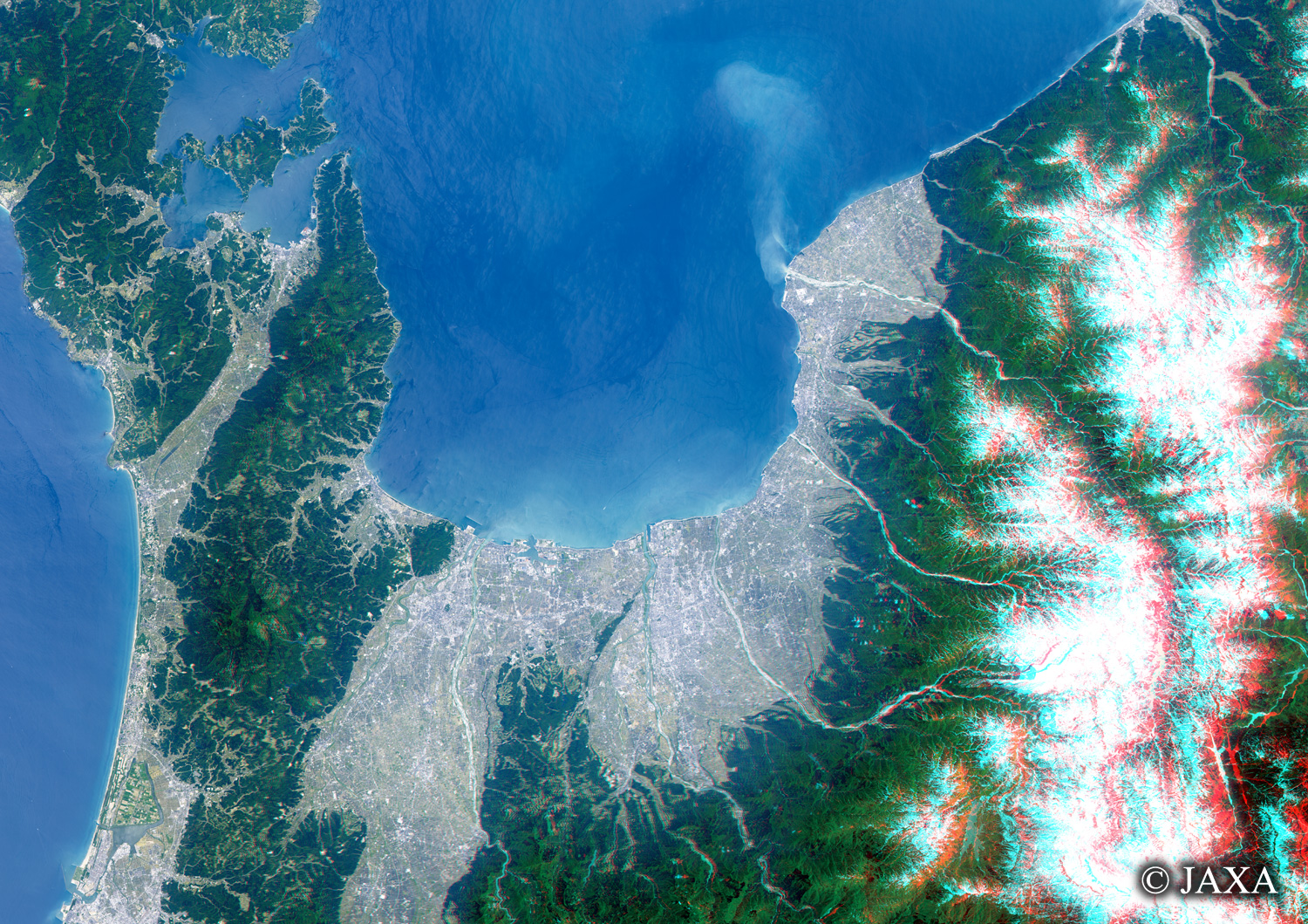 だいちから見た日本の都市 石川県・富山県立体視画像:衛星画像