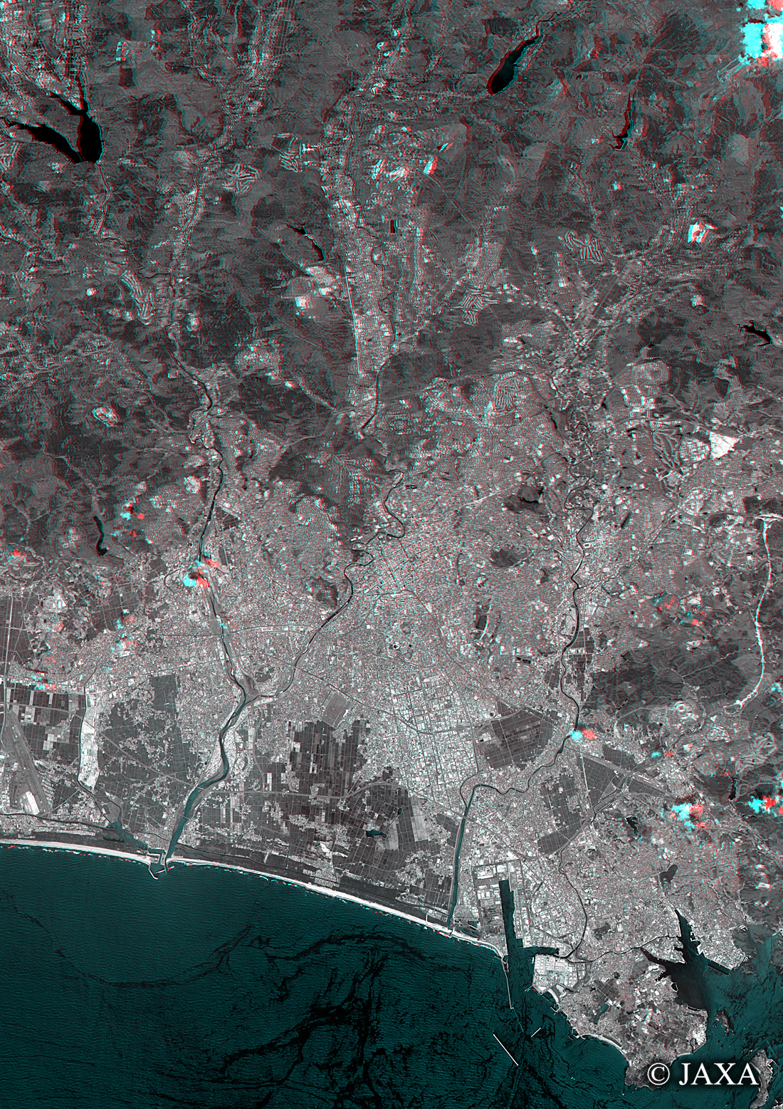 だいちから見た日本の都市 仙台市立体視画像:衛星画像