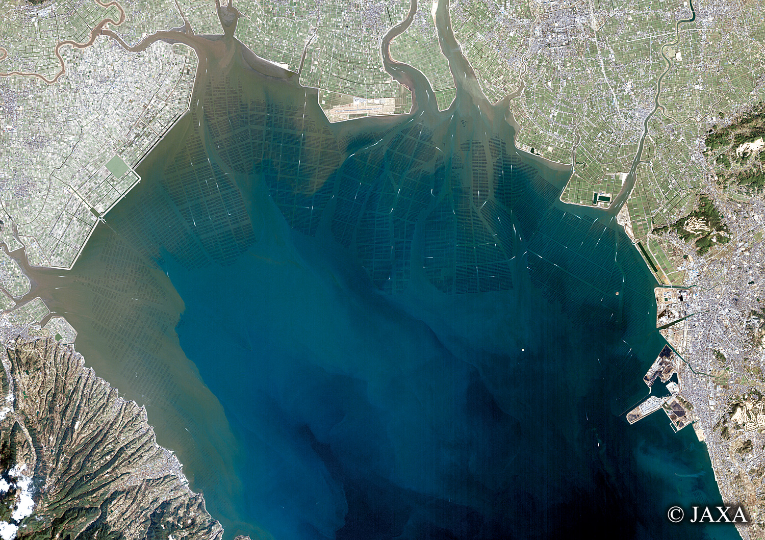 だいちから見た日本の都市 有明海の海苔網:衛星画像