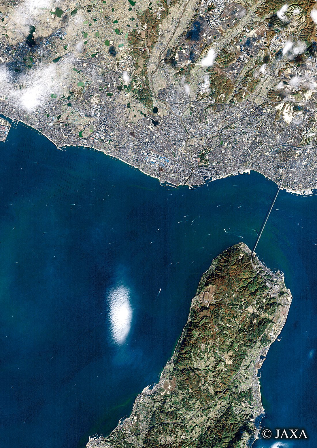 だいちから見た日本の都市 明石市～淡路島辺:衛星画像