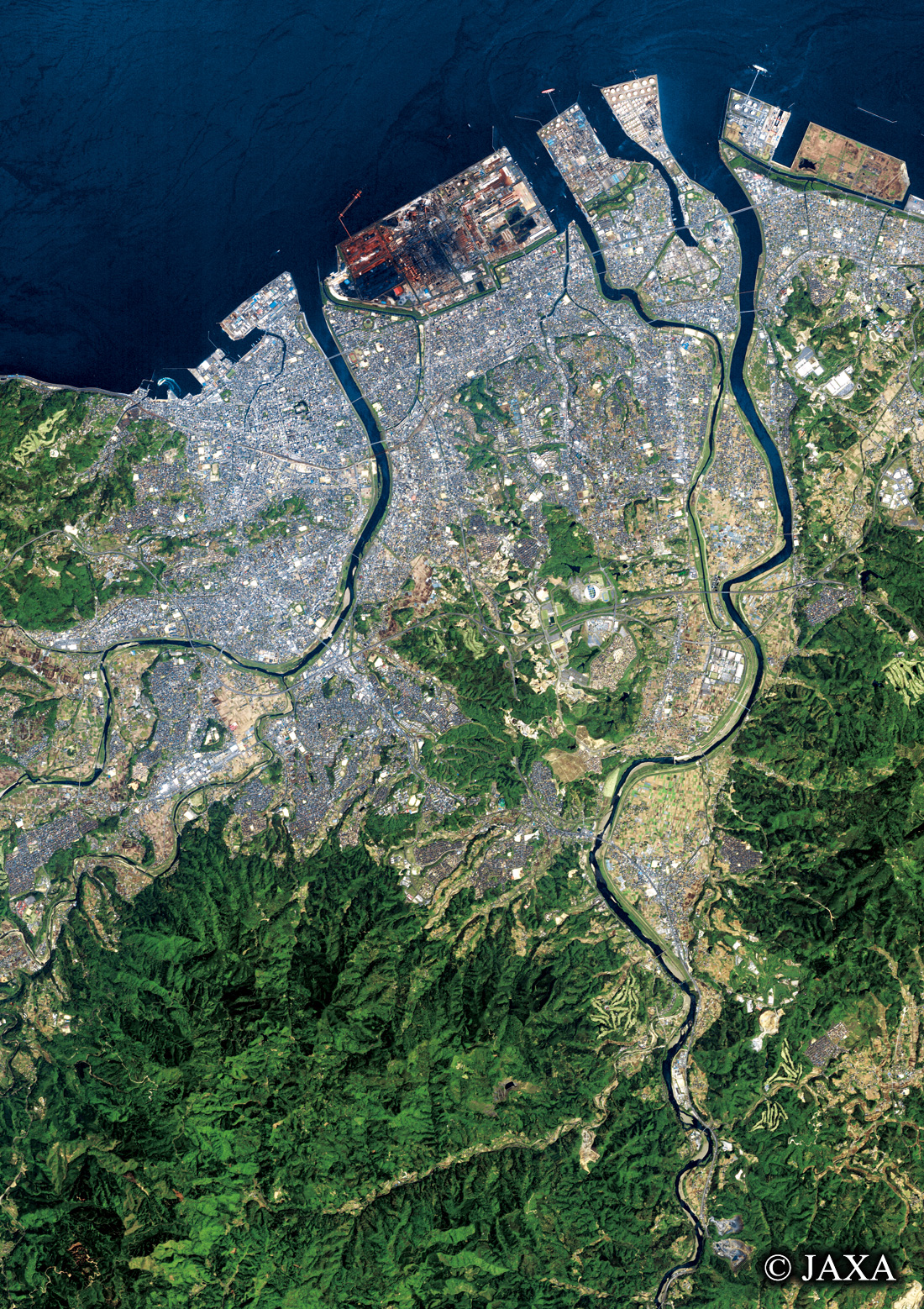 だいちから見た日本の都市 大分市周辺:衛星画像