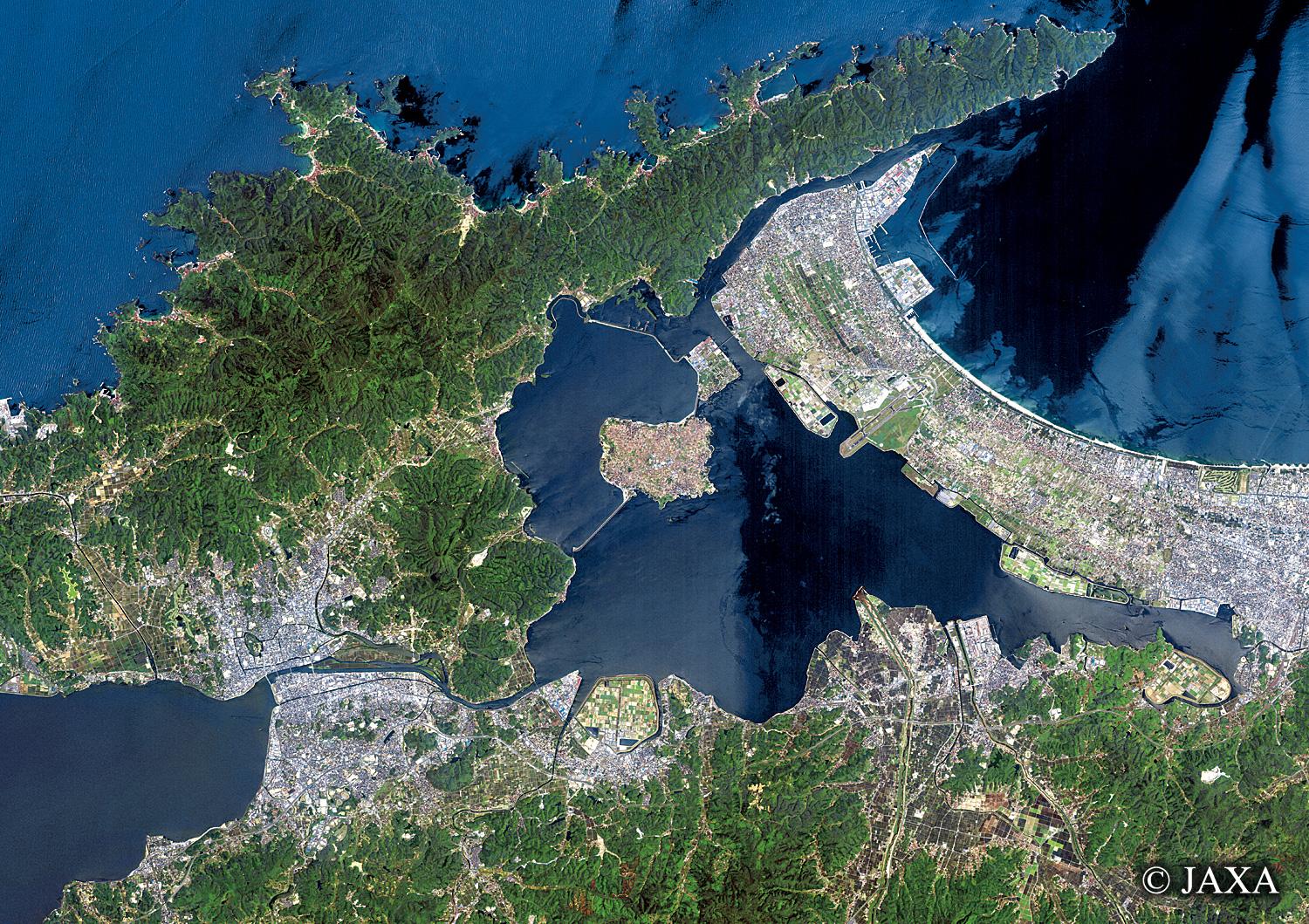 だいちから見た日本の都市 中海周辺:衛星画像