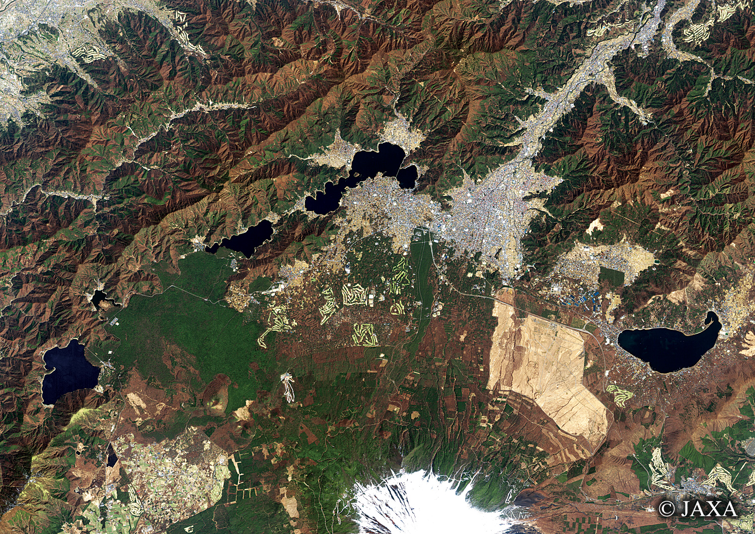 だいちから見た日本の都市 富士五湖周辺:衛星画像