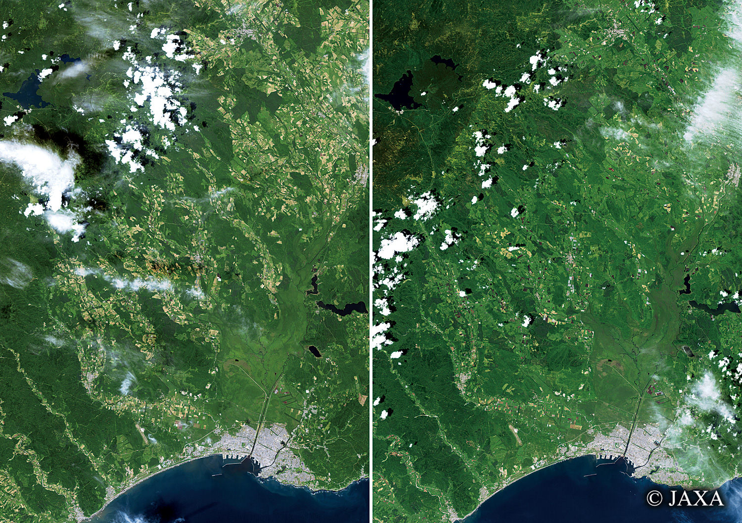 だいちから見た日本の都市 釧路周辺の移り変わり:衛星画像