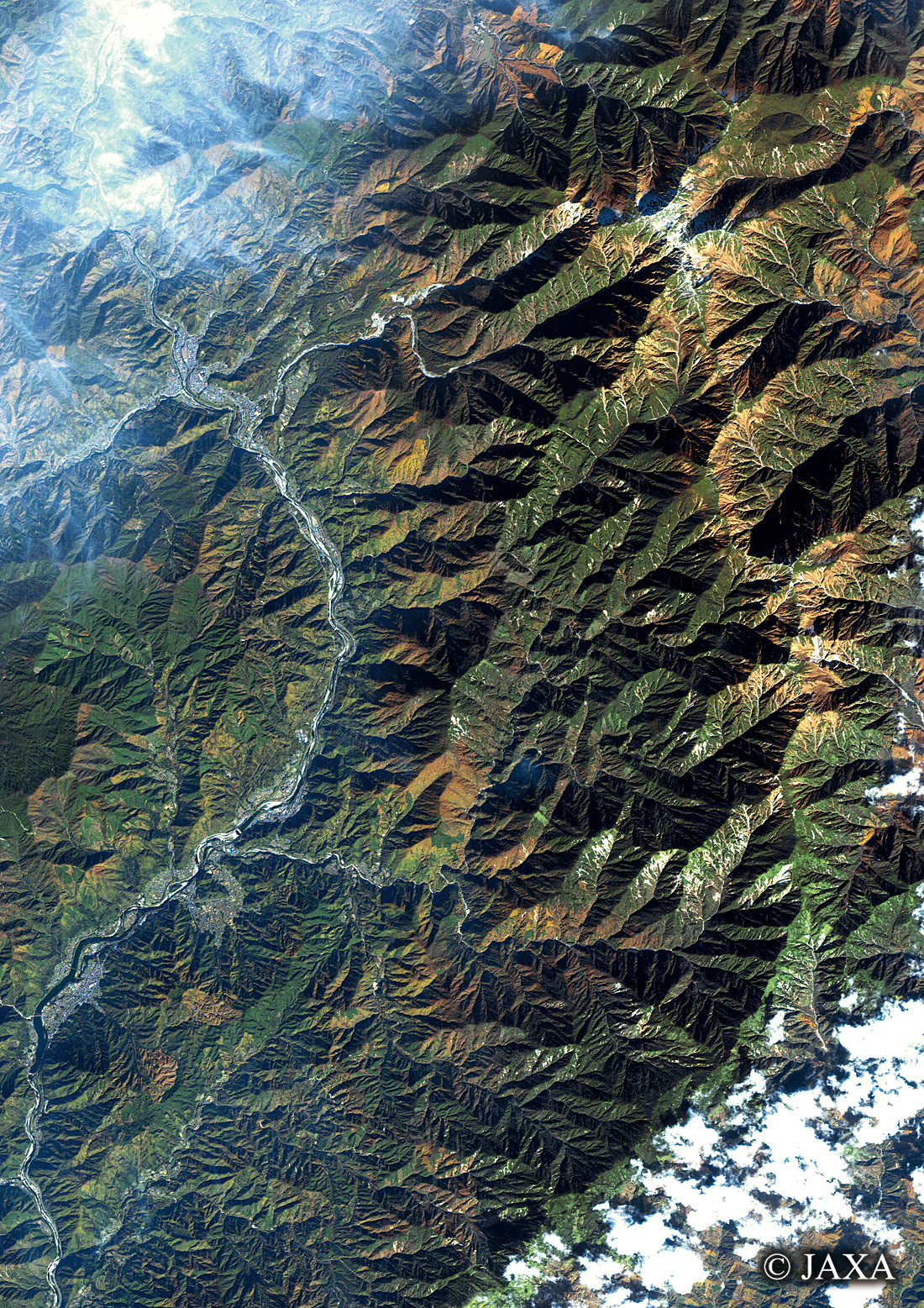 だいちから見た日本の都市 木曽川と木曽駒ケ岳:衛星画像