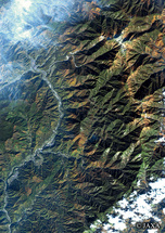 だいちから見た日本の都市 木曽川と木曽駒ケ岳：衛星画像