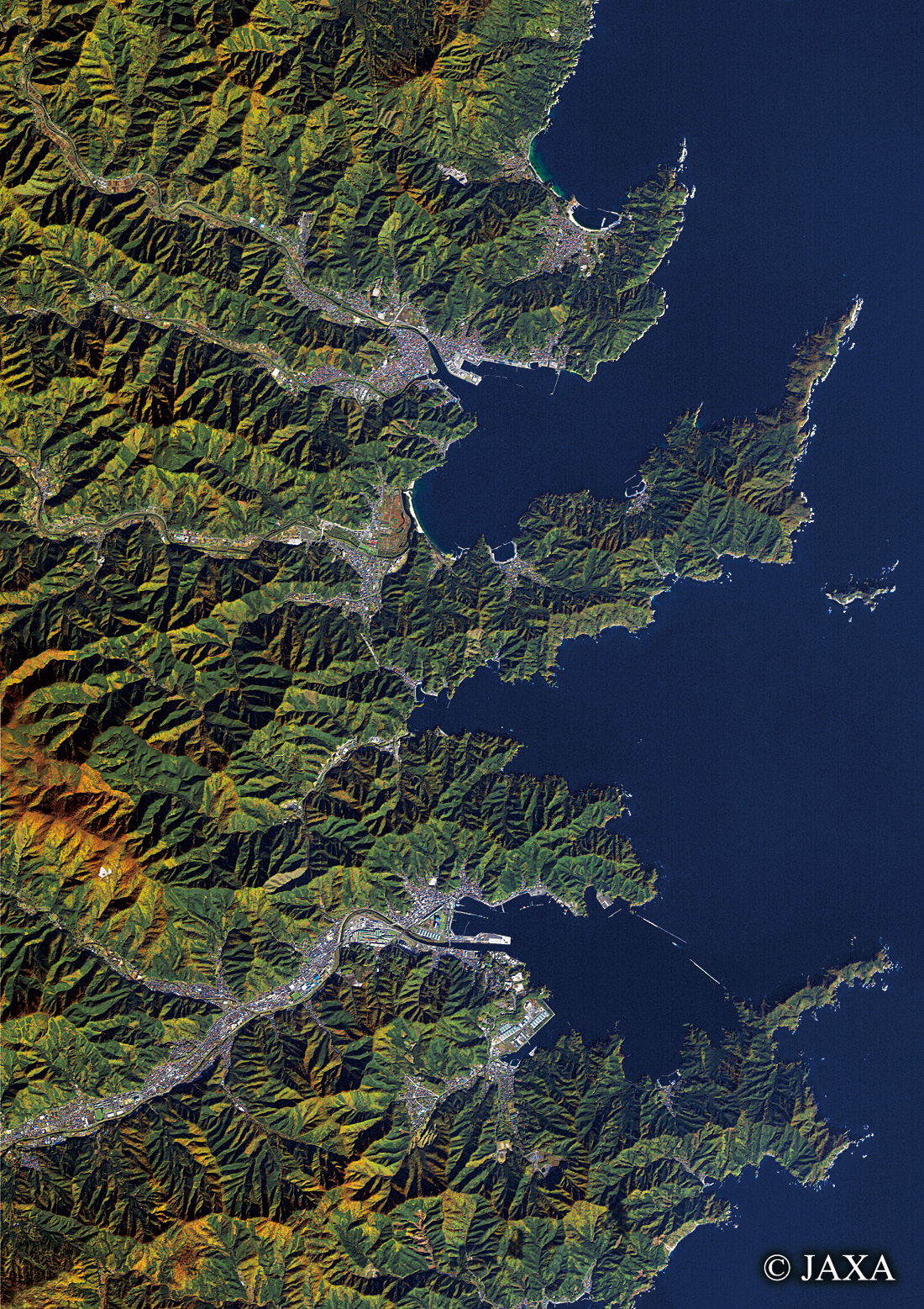 だいちから見た日本の都市 大槌町～釜石市周辺:衛星画像