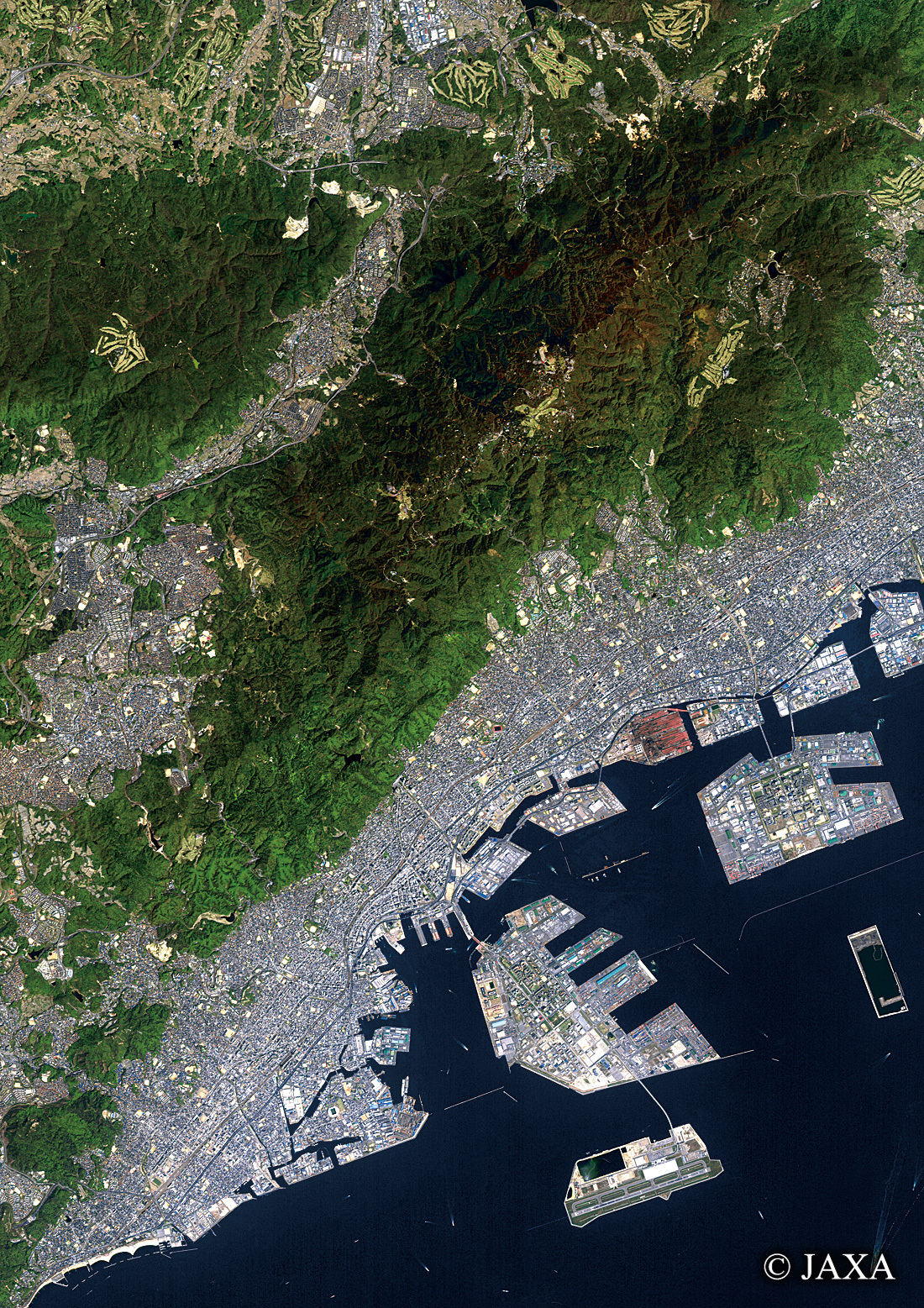 だいちから見た日本の都市 神戸市中央区周辺辺:衛星画像