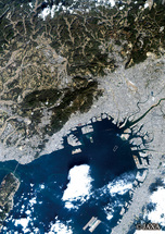 だいちから見た日本の都市 神戸市と大阪湾周辺：衛星画像