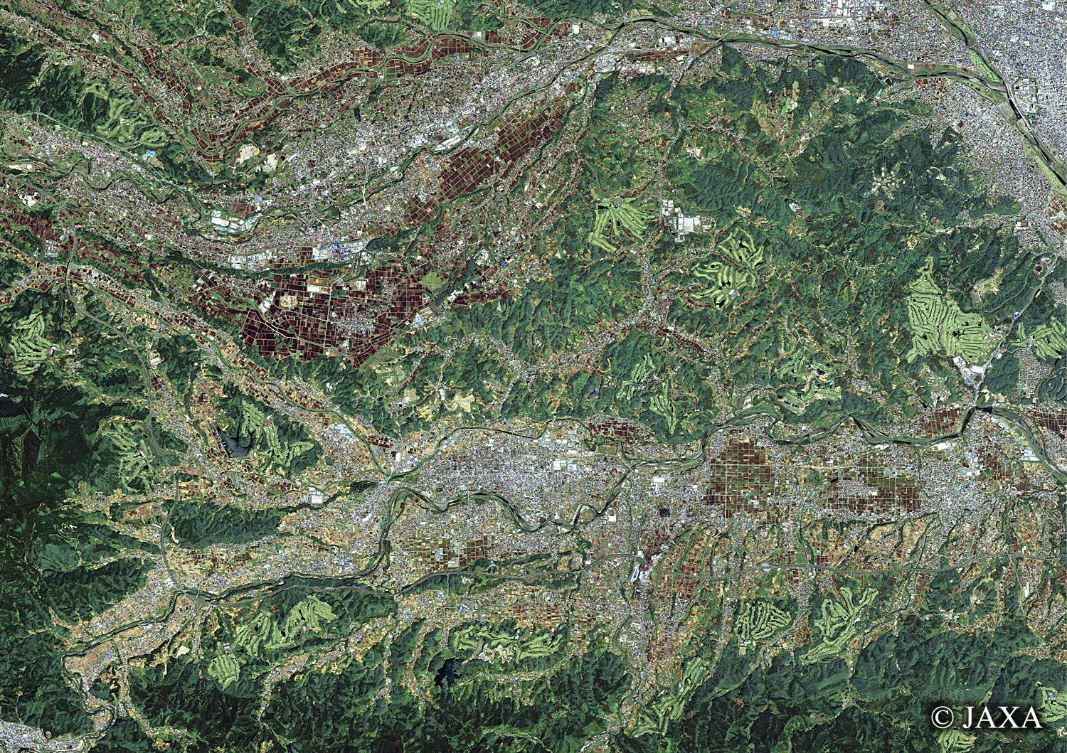 だいちから見た日本の都市 富岡市周辺:衛星画像