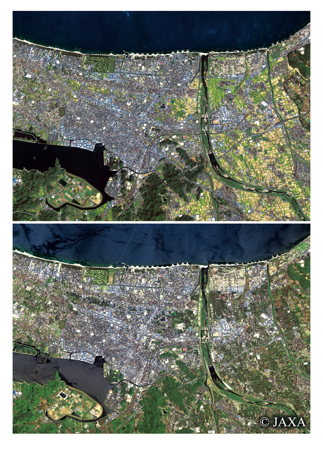 だいちから見た日本の都市 米子市周辺の移り変わり:衛星画像