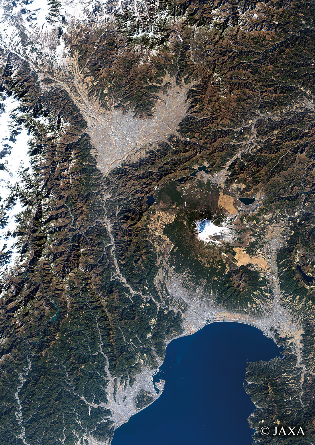 だいちから見た日本の都市 山梨県と周辺地域:衛星画像
