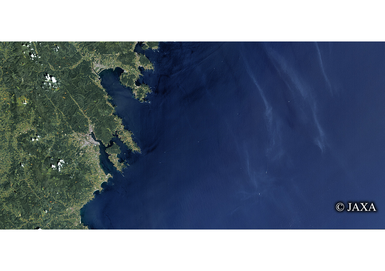 だいちから見た日本の都市 震災前の陸前高田市-気仙沼市:衛星画像