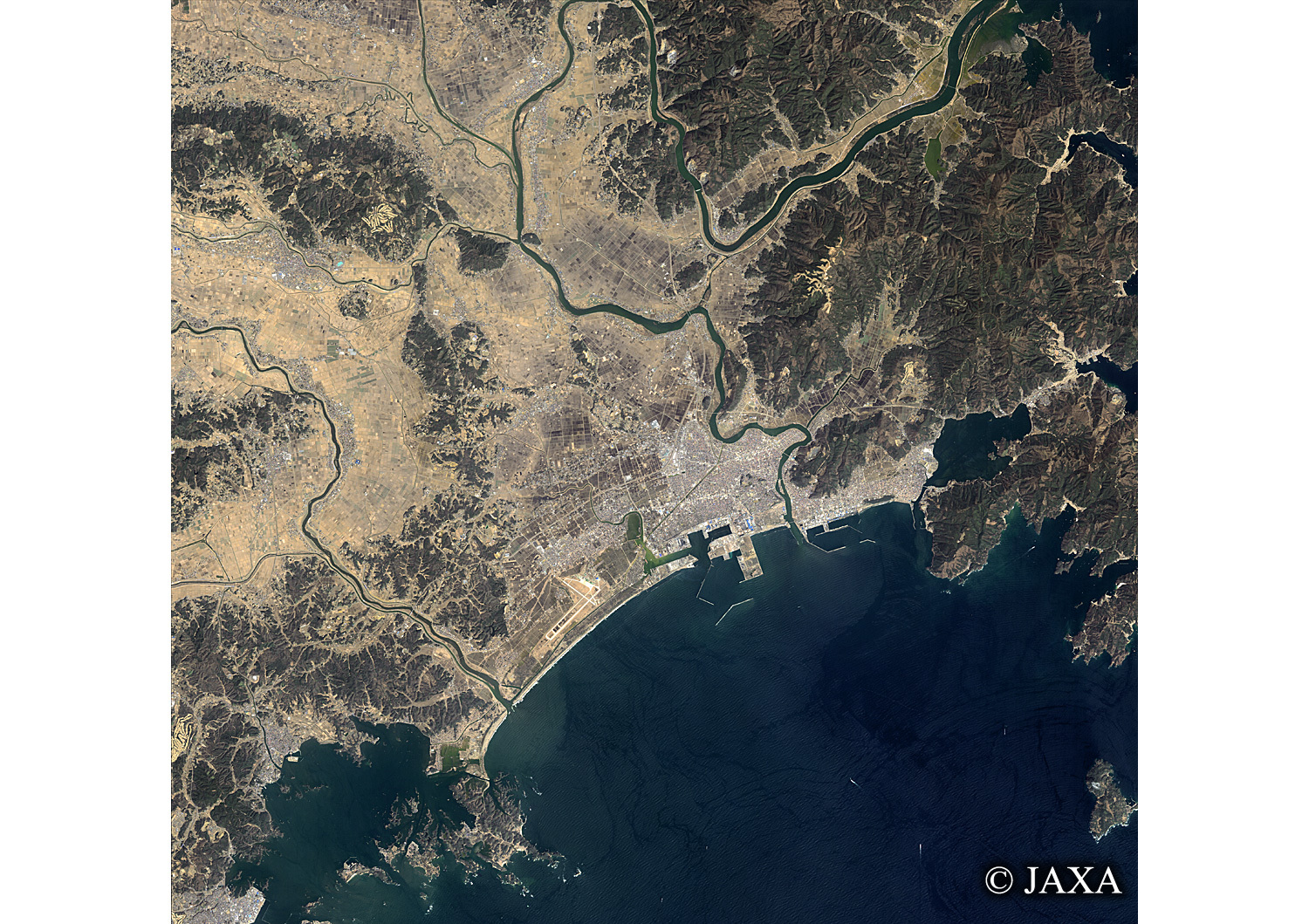 だいちから見た日本の都市 震災後の石巻市-東松島市:衛星画像