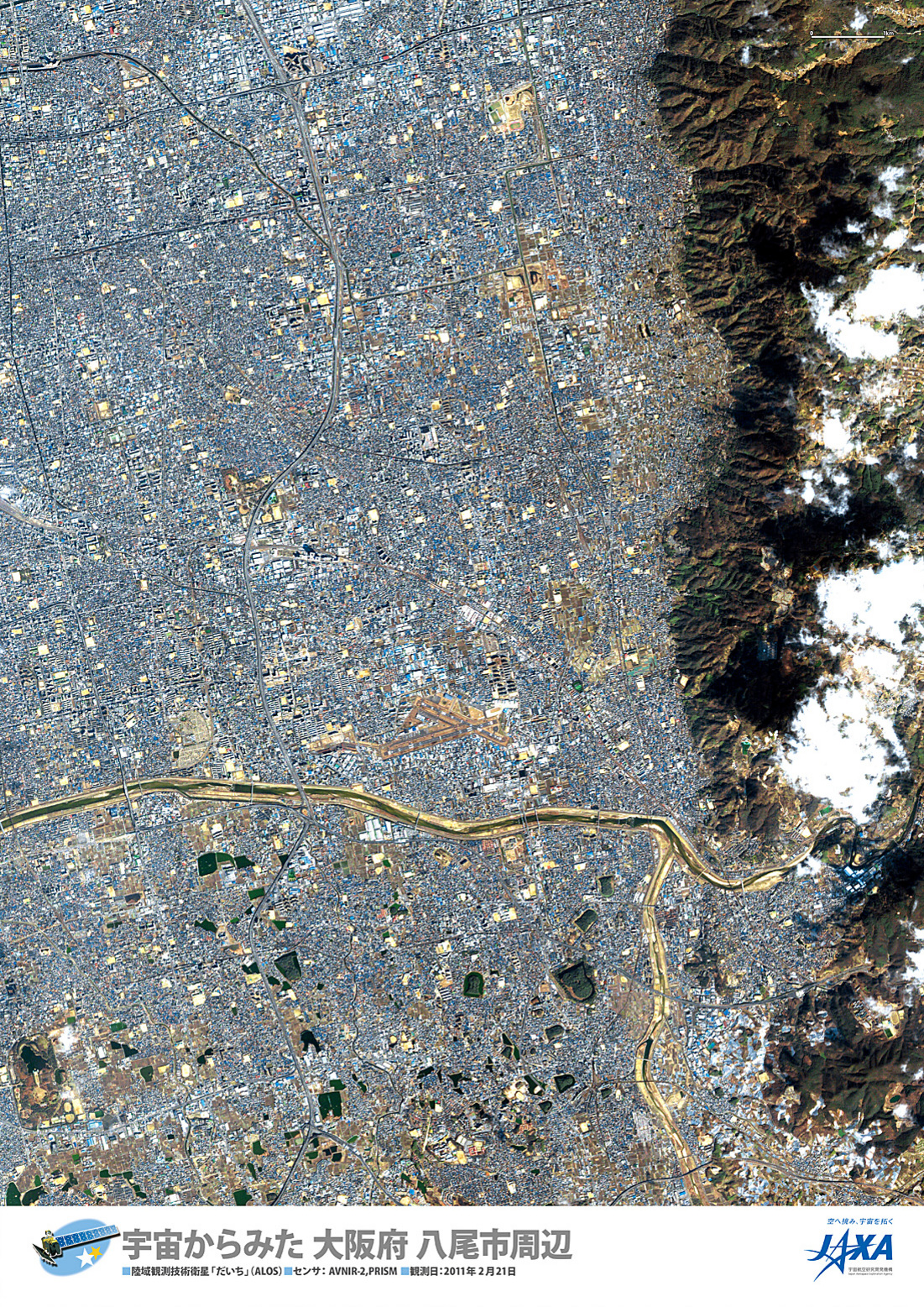 だいちから見た日本の都市 八尾市:衛星画像（ポスター仕上げ）