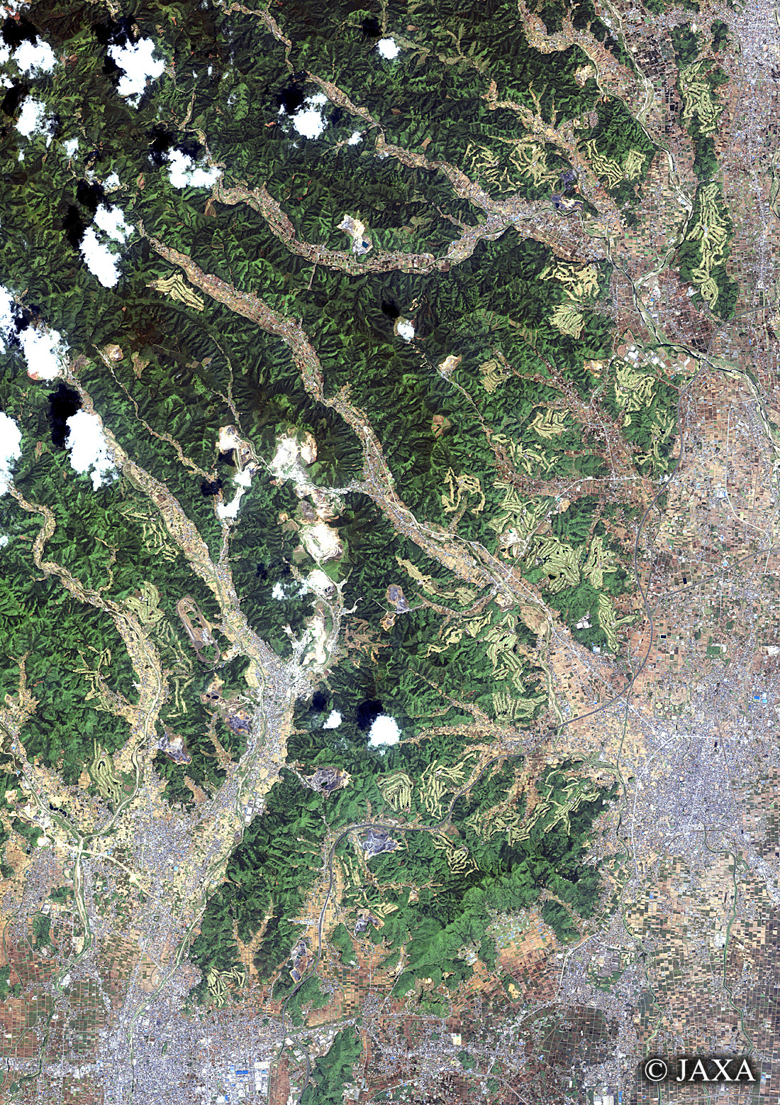 だいちから見た日本の都市 足尾山地南東部周辺:衛星画像