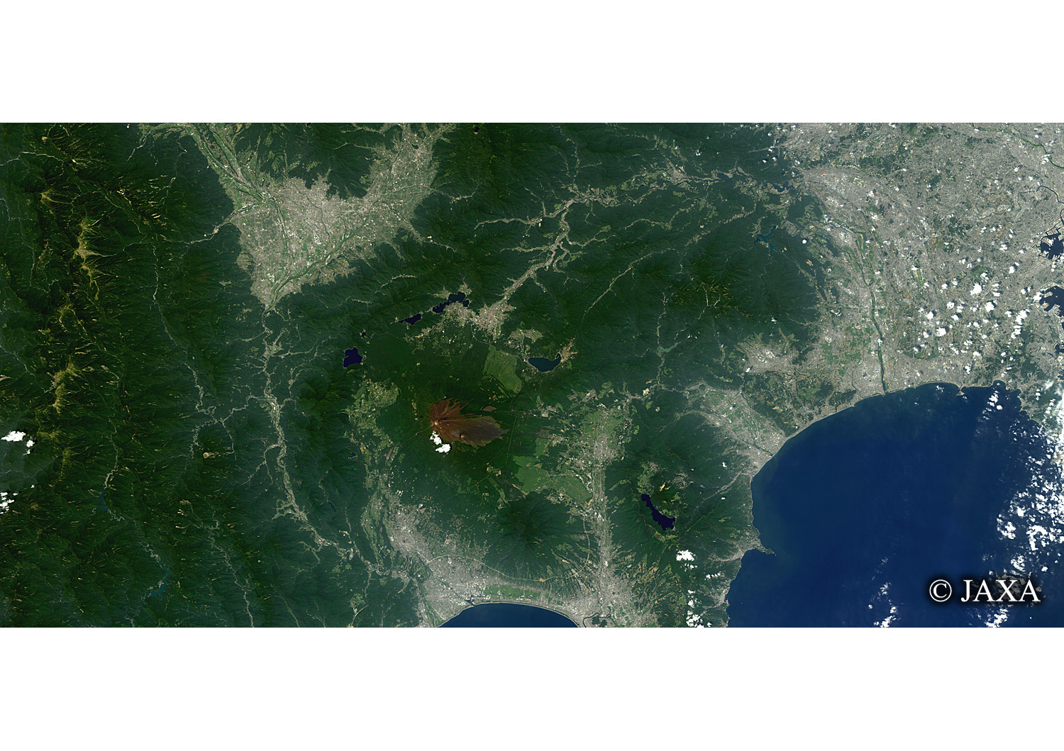 だいちから見た日本の都市 夏の富士山:衛星画像