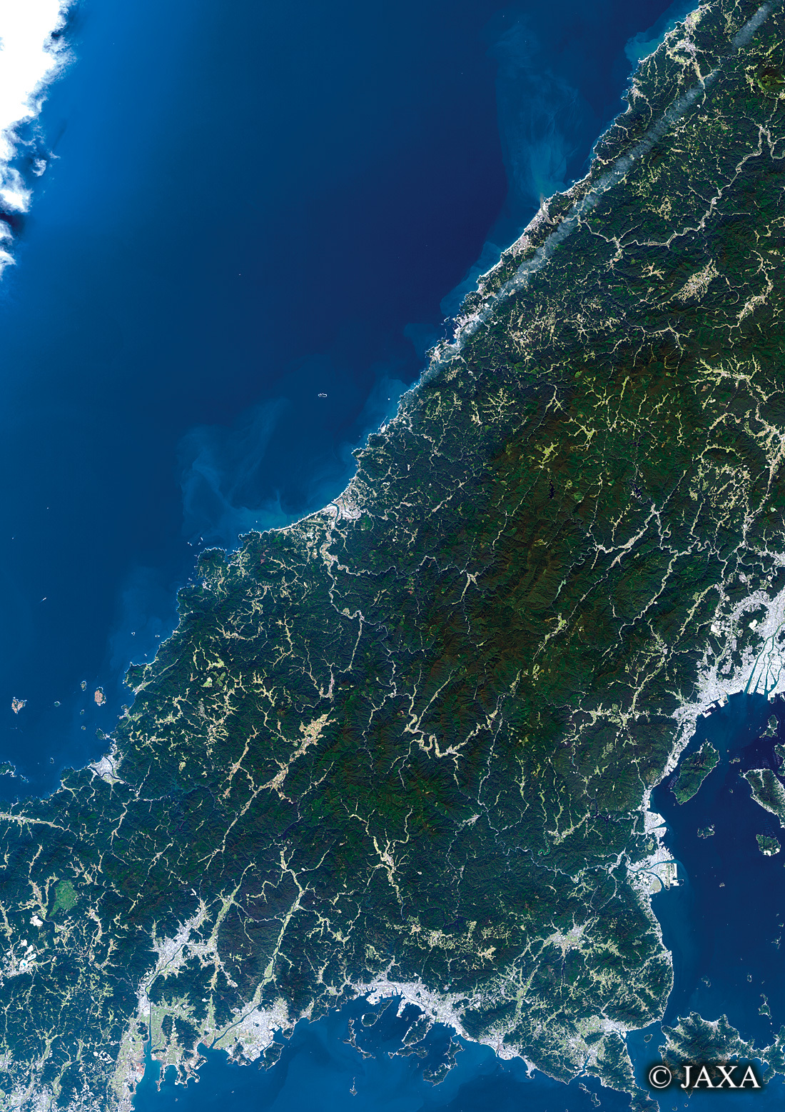 だいちから見た日本の都市 島根県西部と周辺地域:衛星画像