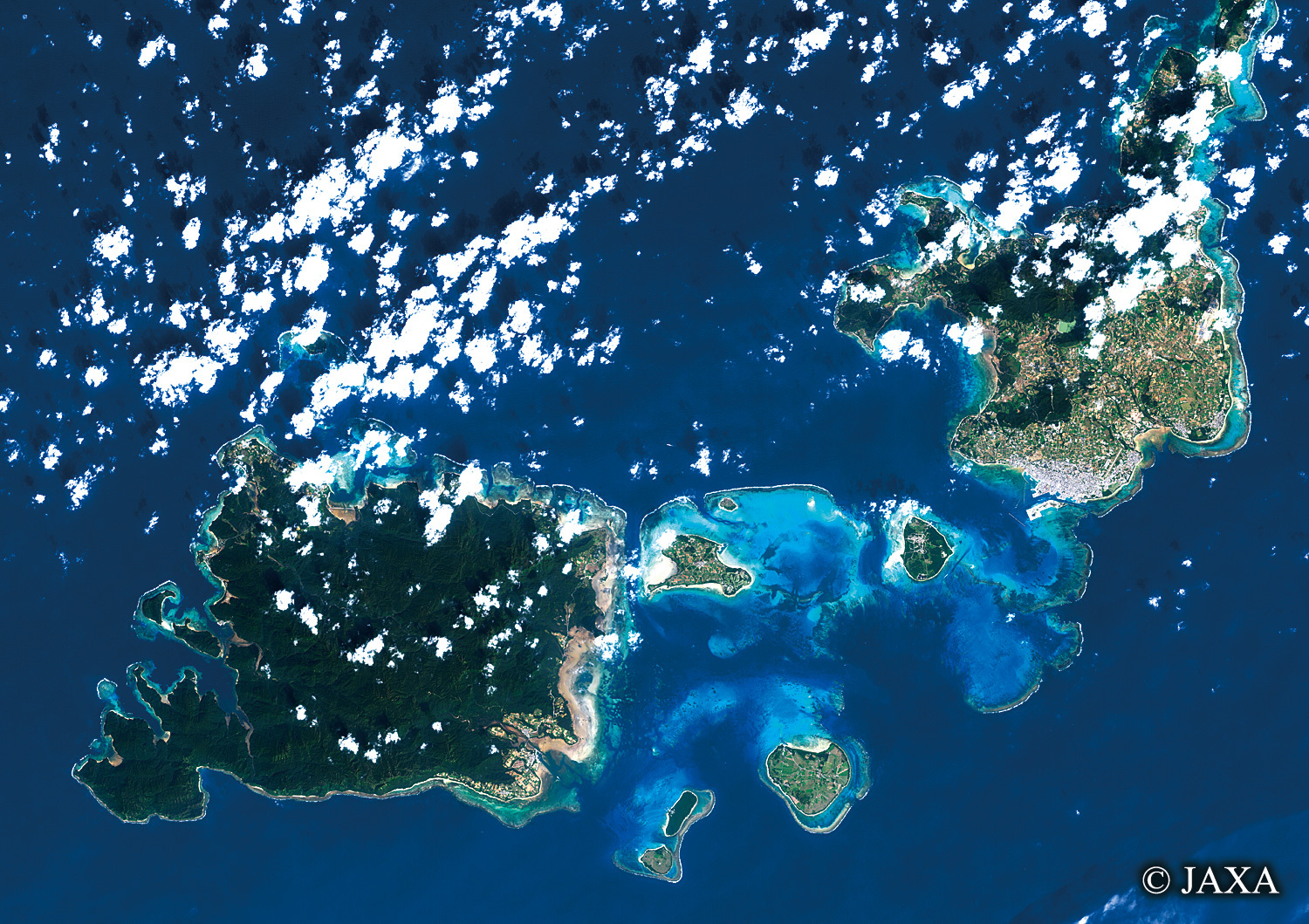 だいちから見た日本の都市 西表島と石垣島:衛星画像